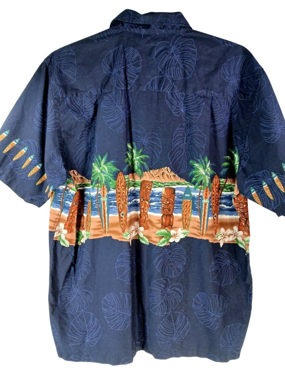 Favant Hawaiian Shirt XL Surfboard Tiki Aloha Print Navy Button-Up 100% Cotton - Picture 5 of 15